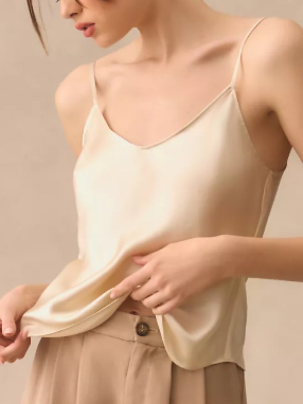 Reformation Teddy Silk Top Gold/champagne 100% silk